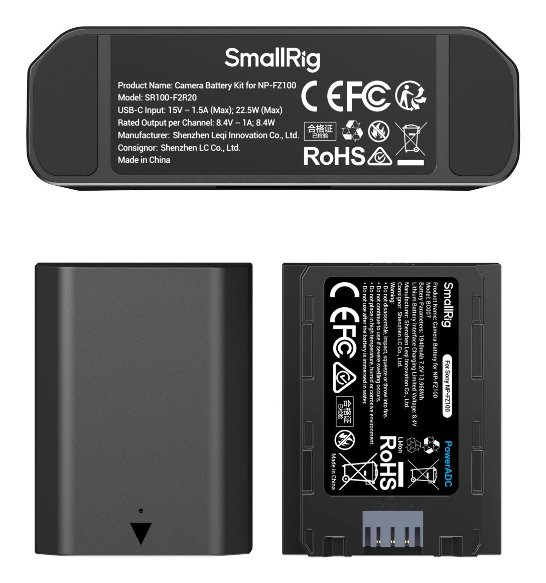 SmallRig 5483 Akkulader – für Sony NP-FZ100 – 2-fach, USB