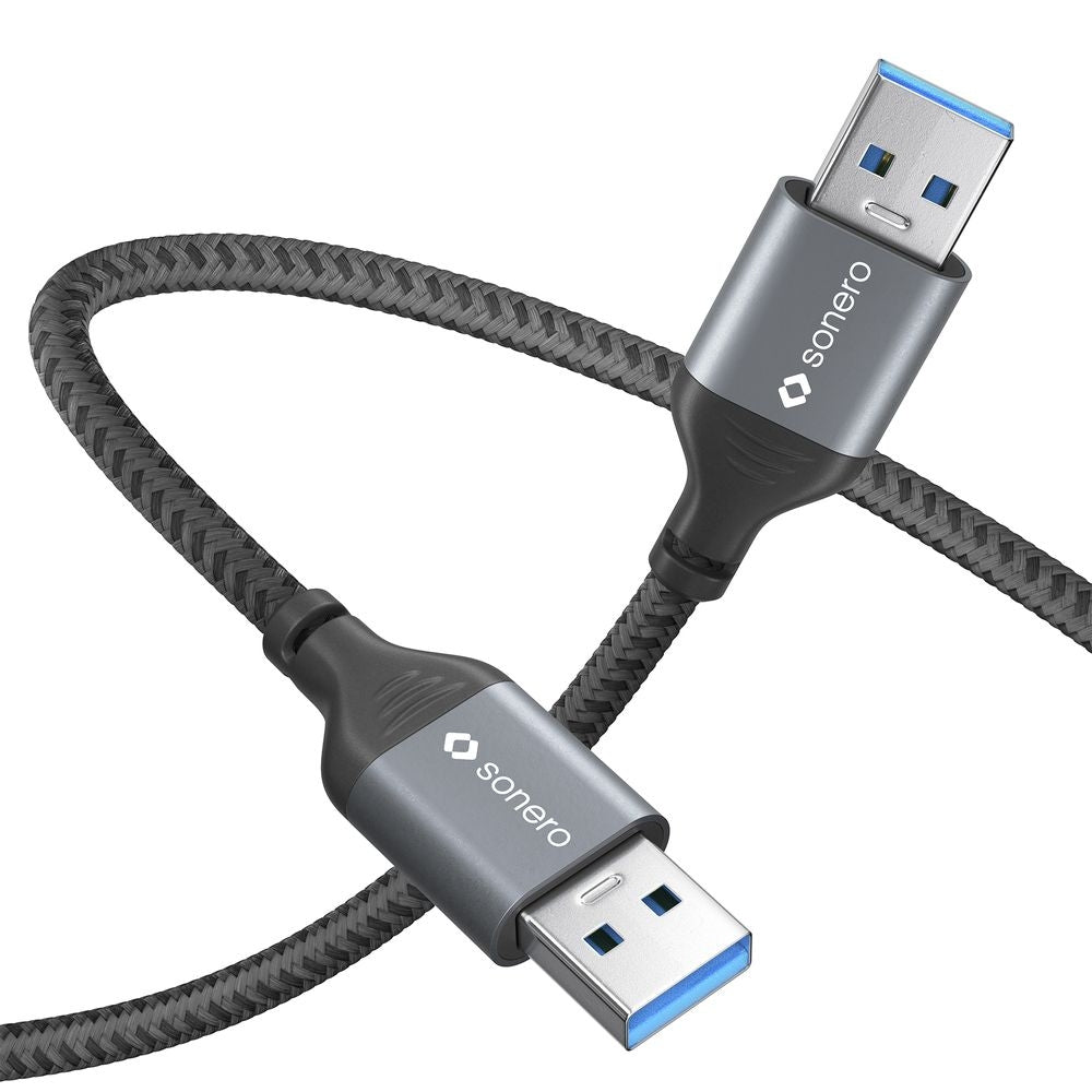 Sonero – USB-A auf USB-A Kabel – USB 3.2 Gen 1 (5 Gbit/s) – 2 m – Geflochten, Nylonmantel – Schwarz/Grau