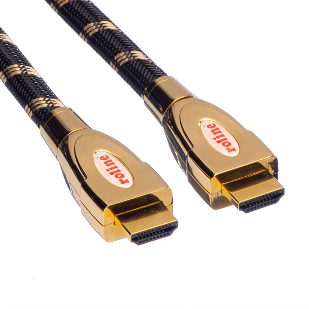 ROLINE HDMI Kabel HDMI 2.0 4K 60 Hz – 1 m – ARC, Ethernet – Schwarz/Gold