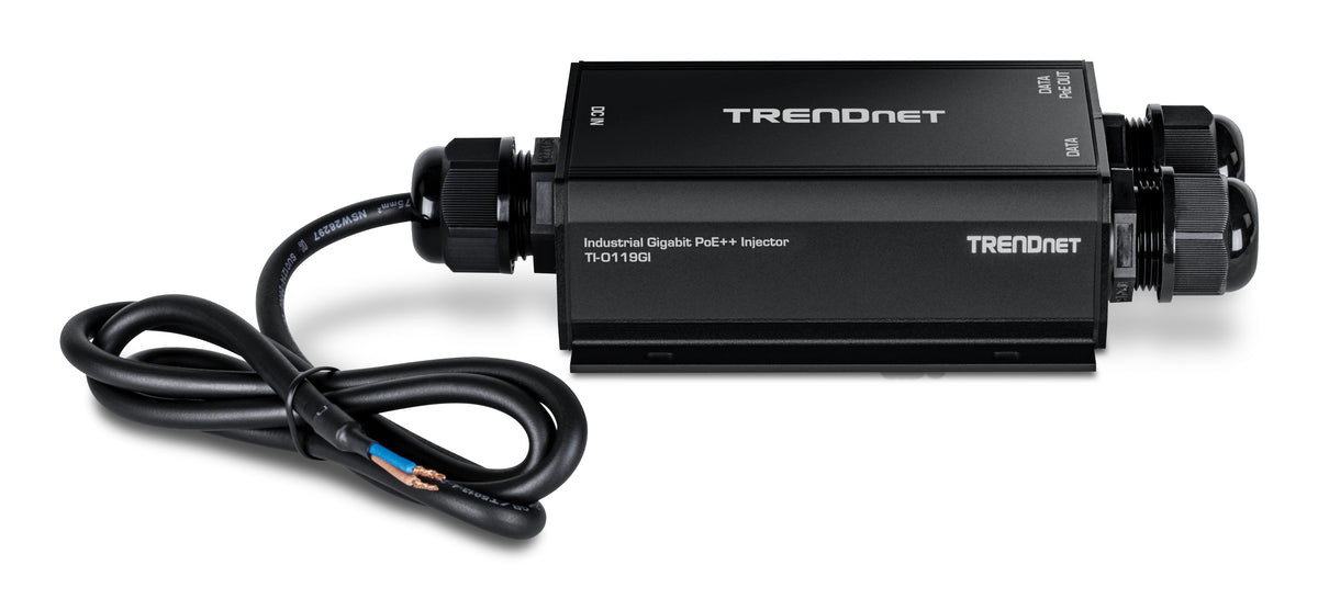 TRENDnet TI-O119GI PoE-Injektor – 95 W PoE++ (IEEE 802.3bt), 2× Gigabit (1× PoE), IP67, Wandmontage