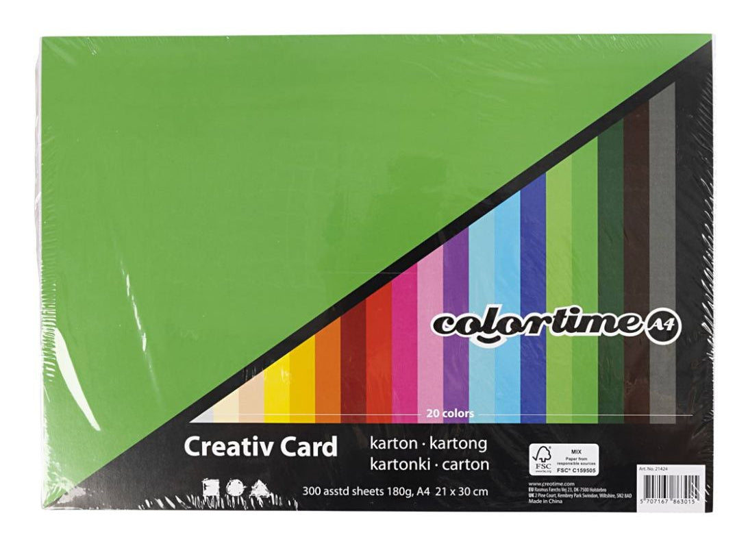 Creativ Company Bastelkarton – A4, sortiert, 180 g/m² – 300 Blatt, FSC