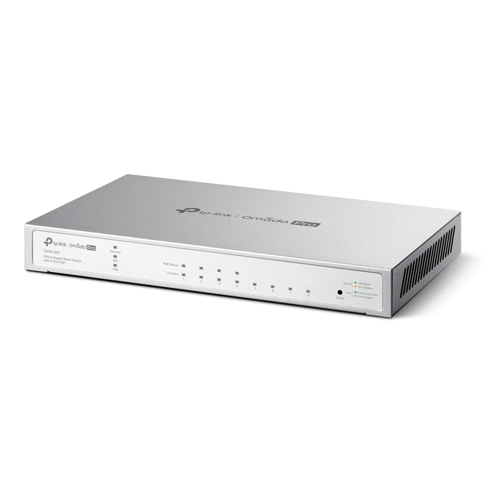 TP-Link S4500-8GP – Managed L2/L3 Switch – 8× 1G, 4× PoE+, PoE-Budget 62 W, Desktop