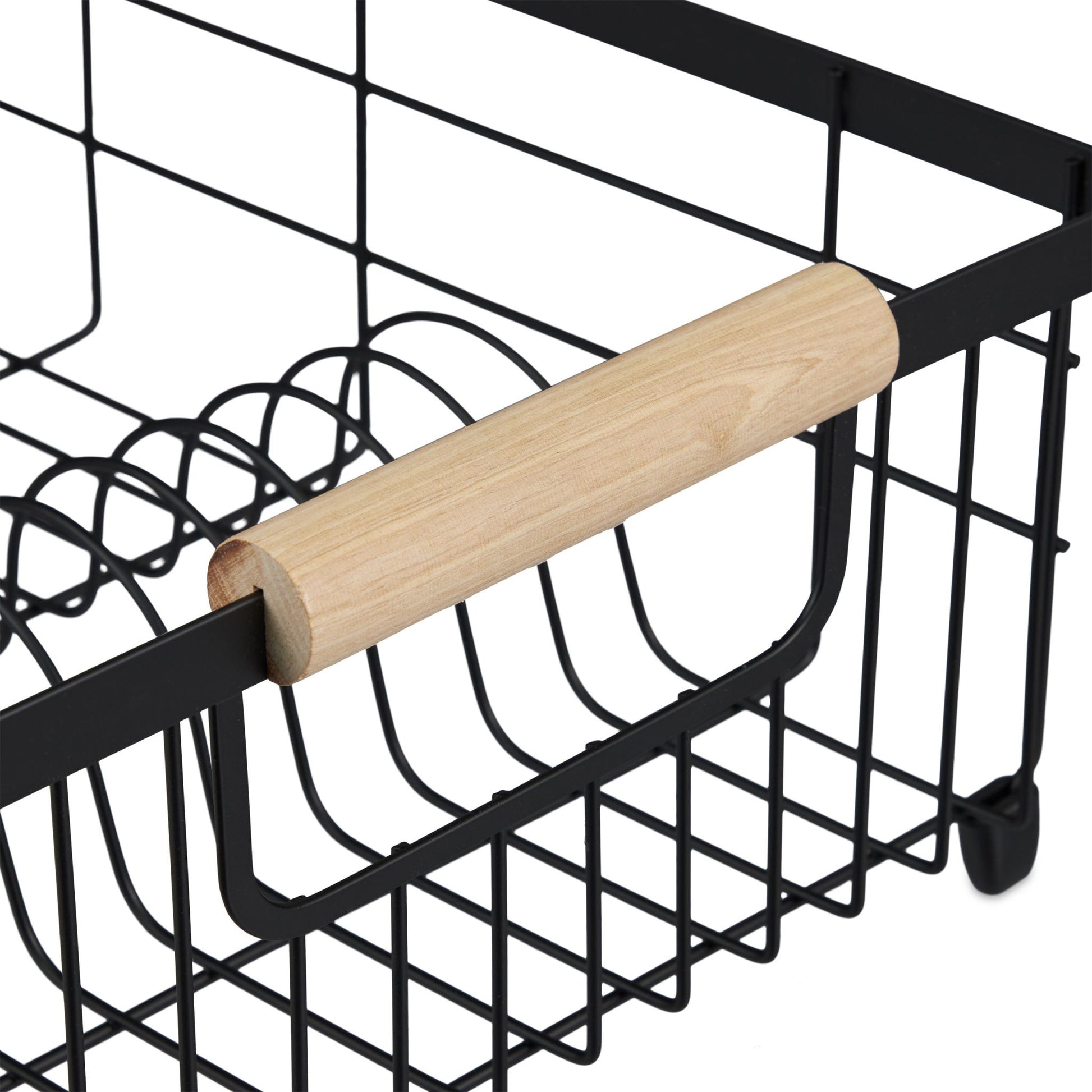 Relaxdays Abtropfgestell 42 × 31 × 15,5 cm, Eisen/Kunststoff/Holz, Schwarz/Braun, mit Auffangschale