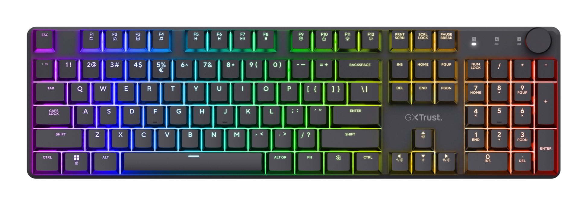 Trust GXT868 Torix – Tastatur, kabelgebunden (USB-A), US-Layout (EN), Fullsize (mit Ziffernblock), mechanisch