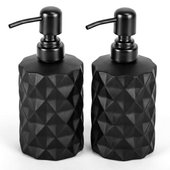 Relaxdays Seifenspender – Glas/Edelstahl, Schwarz, 350 ml