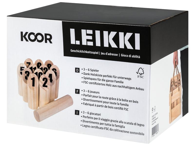 KOOR Mölkky – 3–6 Spieler – Wurfstock 5 × 20 cm, Leikki 5 × 15 cm – ab 6 Jahren – Holz, braun – FSC