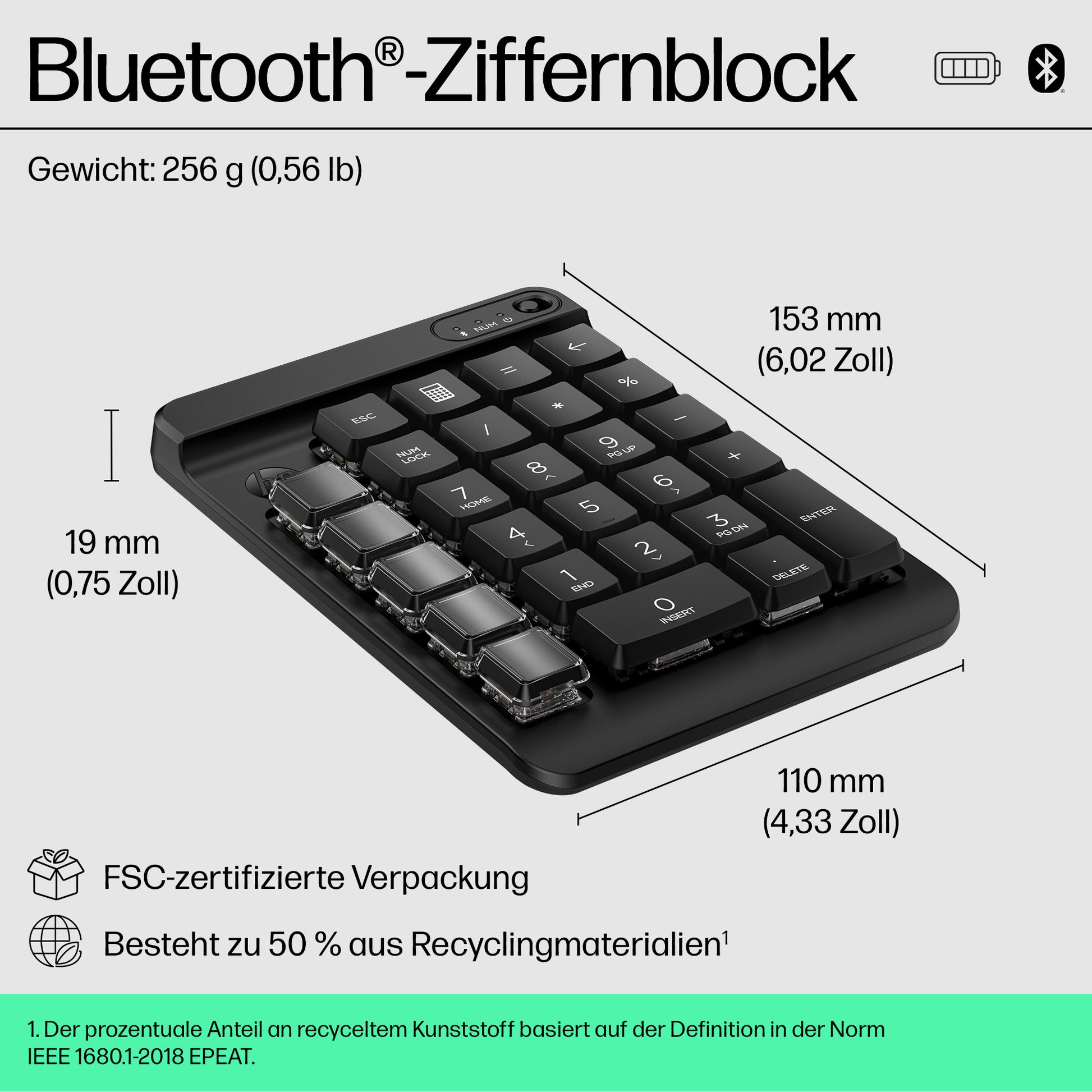 HP 435 Programmierbares Wireless – Tastenfeld-Steuerpult – Bluetooth – programmierbare Schnelltasten – Schwarz
