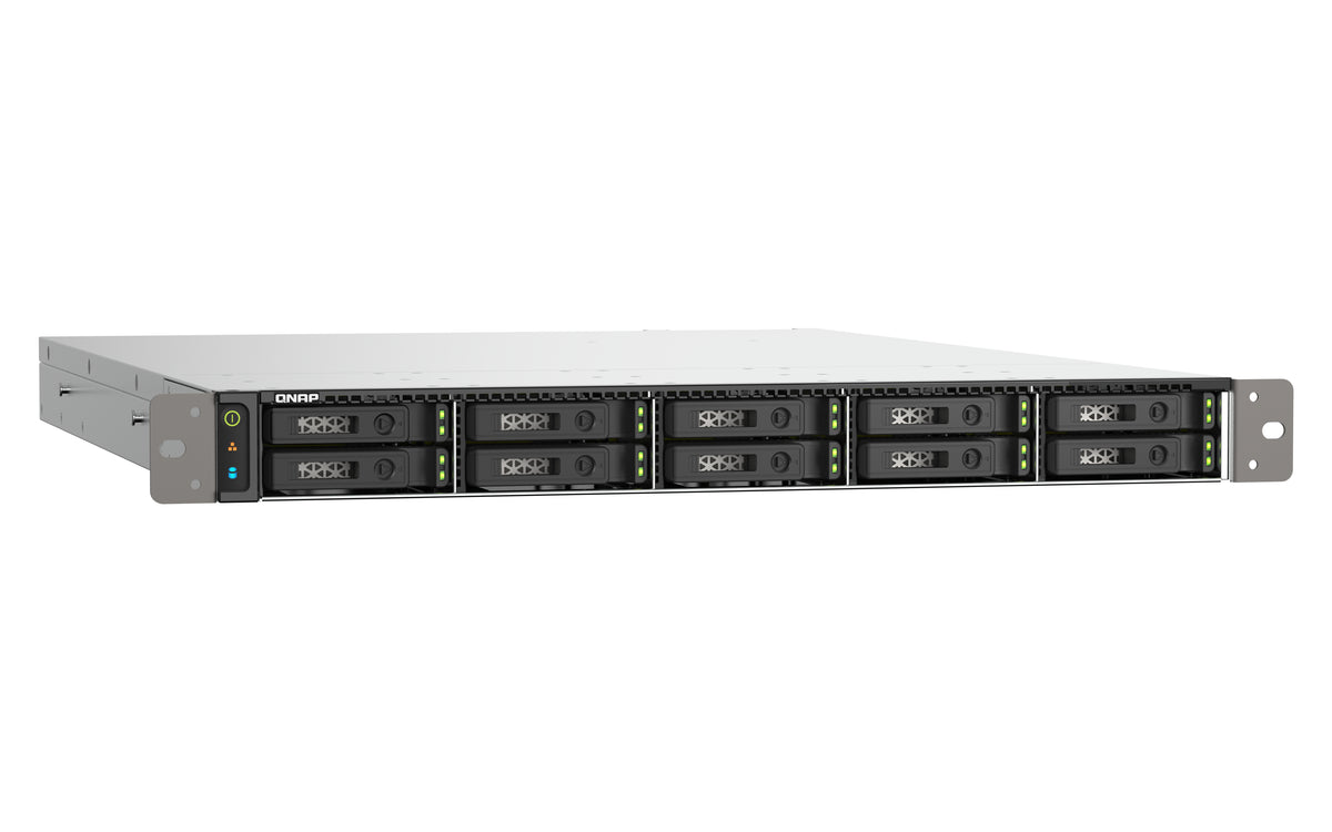 QNAP TS-h1090FU – 10-Bay Rack 1U NAS – AMD EPYC 7302P, 64 GB RAM, 25GbE, 2×SFP28, QuTS hero, redundantes Netzteil