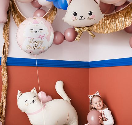 PartyDeco Folienballon Katze – Mehrfarbig – 35 × 35 cm – Folie – 2 Stk – inkl. Strohhalm