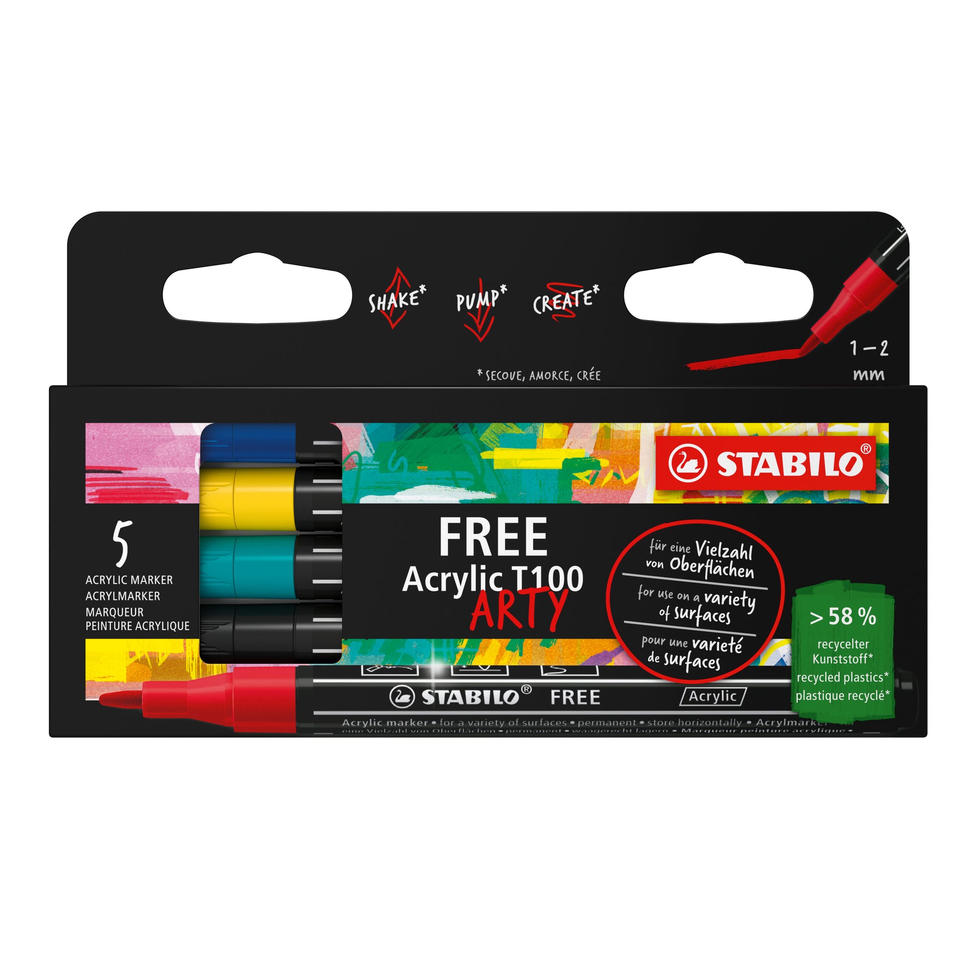STABILO Acrylmarker – farbig sortiert, 5er Set
