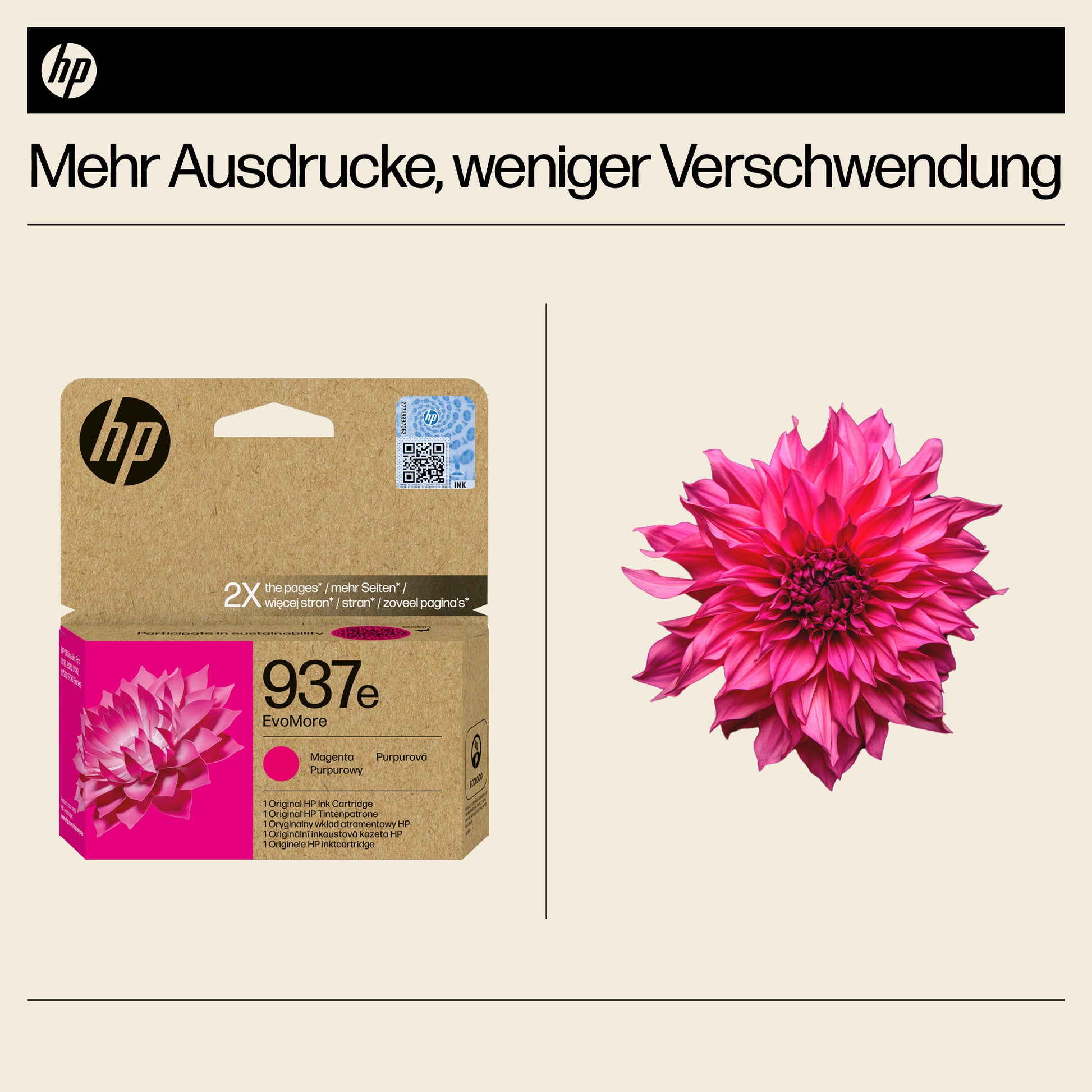 HP 937e EvoMoreXL Magenta Tintenpatrone (Original) – 1'650 Seiten – für HP 937e