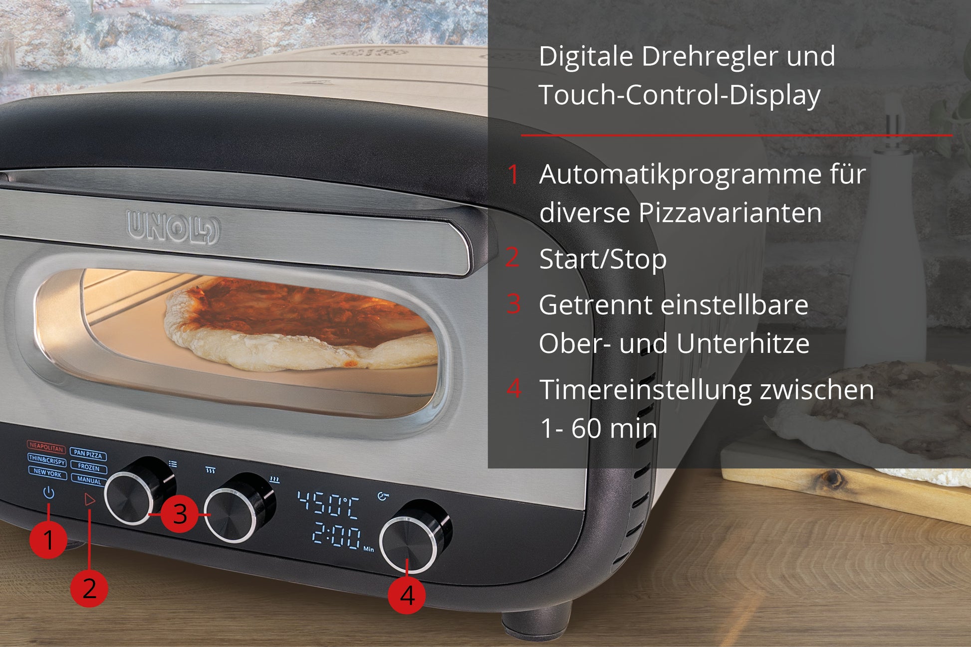 Unold Pizzaofen Alfredo 68806 – 1 Pizza, Ø 30 cm, 1700 W – Edelstahl