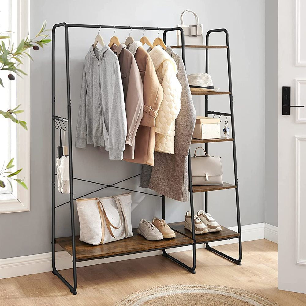 Vasagle Kleiderständer – 5 Ebenen, Stahl/Spanplatte, Schwarz/Braun, 120 × 45 × 160 cm, Traglast 220 kg