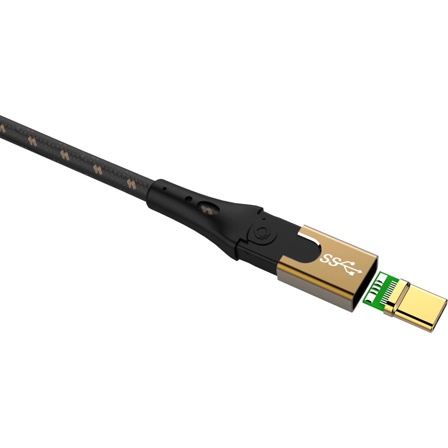 OEHLBACH USB-C auf USB-C Kabel – USB4 20 Gbit/s – 1 m – PD 40 W – Textilmantel, Goldstecker – Schwarz/Gold