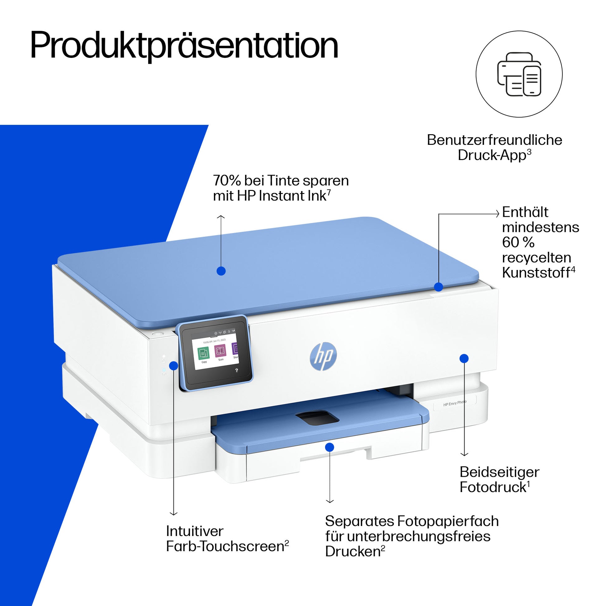 HP Envy 7231 Wireless All-In-One – Farbtintenstrahl-Multifunktionsdrucker, A4, 3-in-1, Duplex, ADF, WLAN, AirPrint