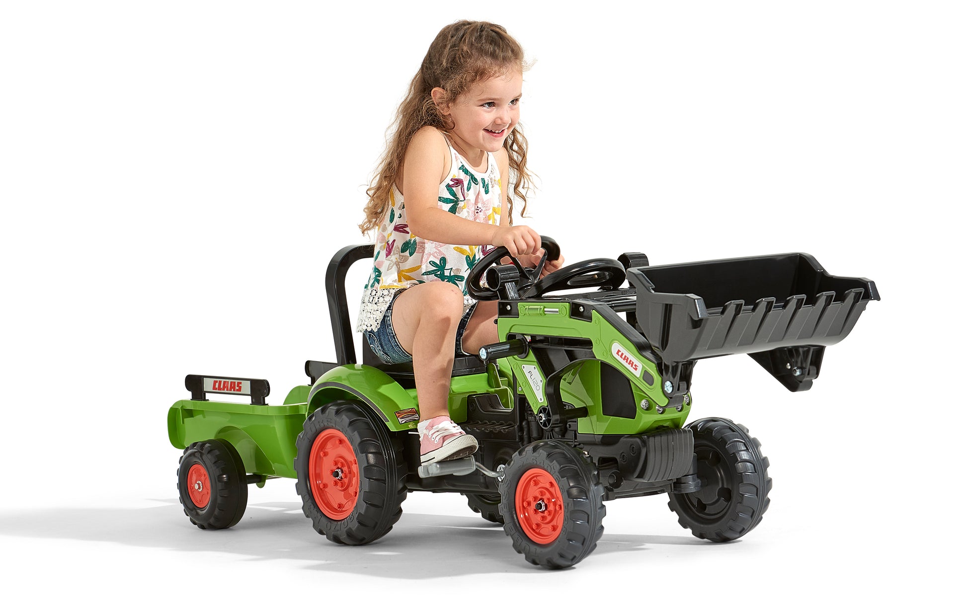 Falk Claas 2040AM Aufsitztraktor – mit Anhänger – 162 × 53 × 42 cm – ab 2 Jahren – Kunststoff – schwarz/grün