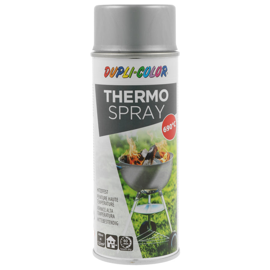 Dupli-Color Thermo Spray Hitzebeständige Sprühfarbe bis 690 °C – Silber, Matt – 400 ml – für Metall