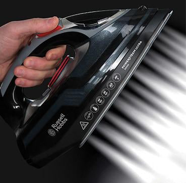 Russell Hobbs Bügeleisen 20630-56 – 3100 W, Keramik-Bügelsohle, 3 m, 210 g/min Dampfstoß, Schwarz/Grau