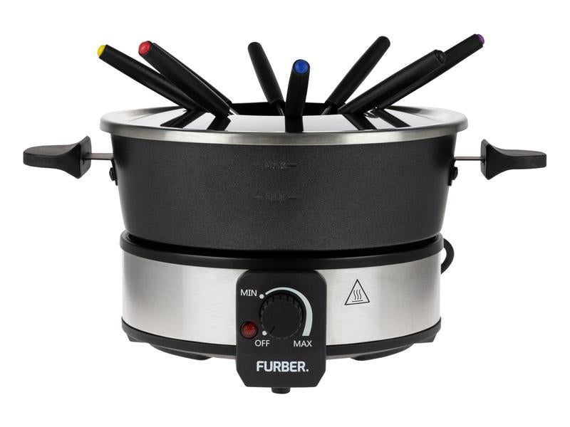 Furber. Furber Fondue-Set – Edelstahl, 1,8 l, 8 Gabeln, elektrisch – schwarz/silber