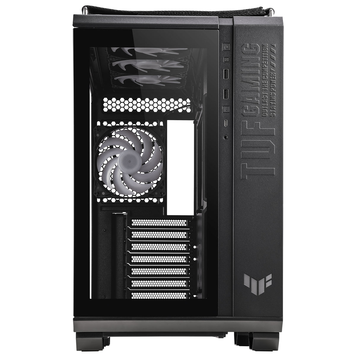 ASUS TUF Gaming GT502 PLUS – PC-Gehäuse (Midi-Tower) – ATX/mATX/Mini-ITX, 4×3,5", 4×2,5", Sichtfenster, Schwarz