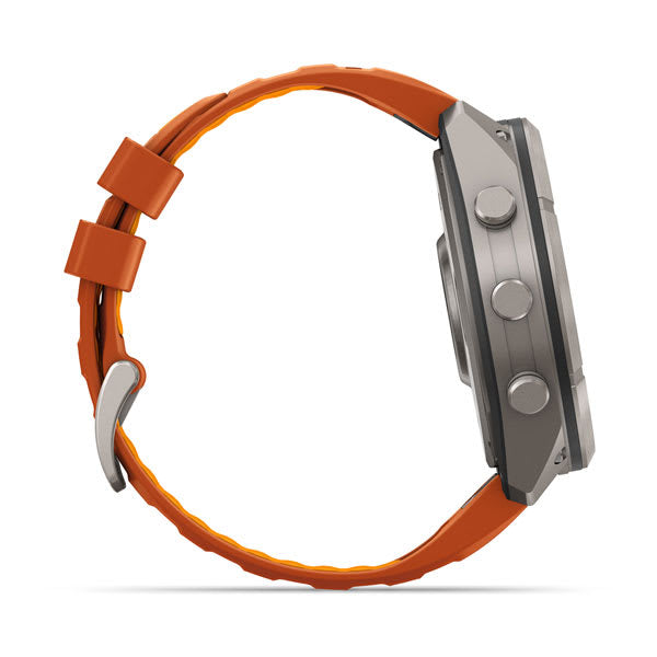 Garmin fēnix 9 Pro 51 mm GPS + Cellular – Titan, Silikonband, Orange, 100 m, für iPhone