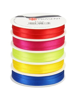 Pattberg Geschenkband, Satin, Assortiert (Blau, Grün, Gelb, Rot, Fuchsie), 10 mm × 3 m, 5 Stk.
