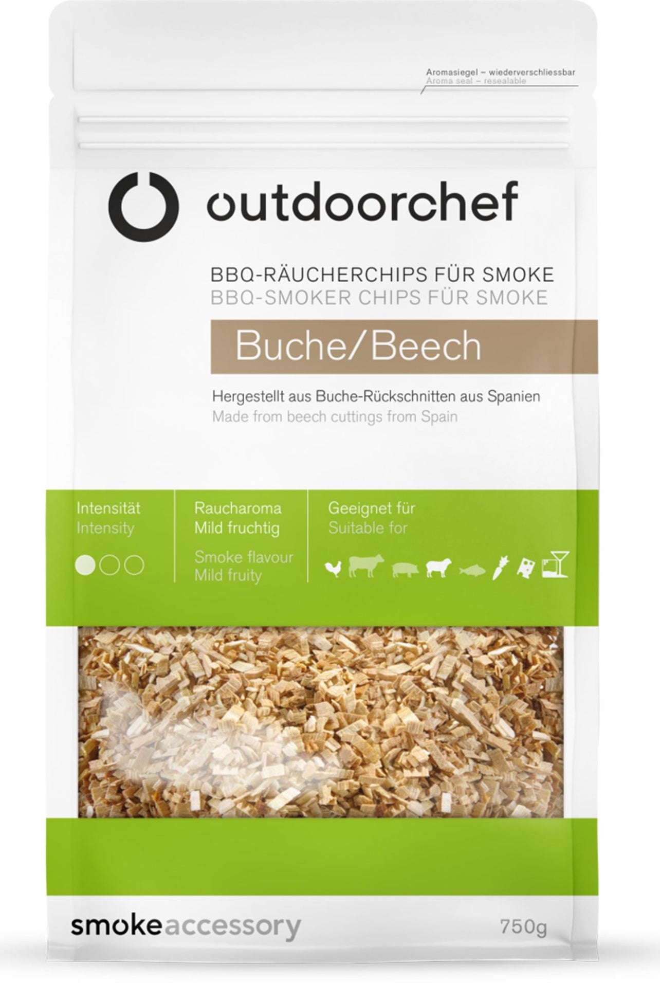 OUTDOORCHEF Räucherchips Buche, 20 × 11 × 35 cm, 750 g, 1 Stk.