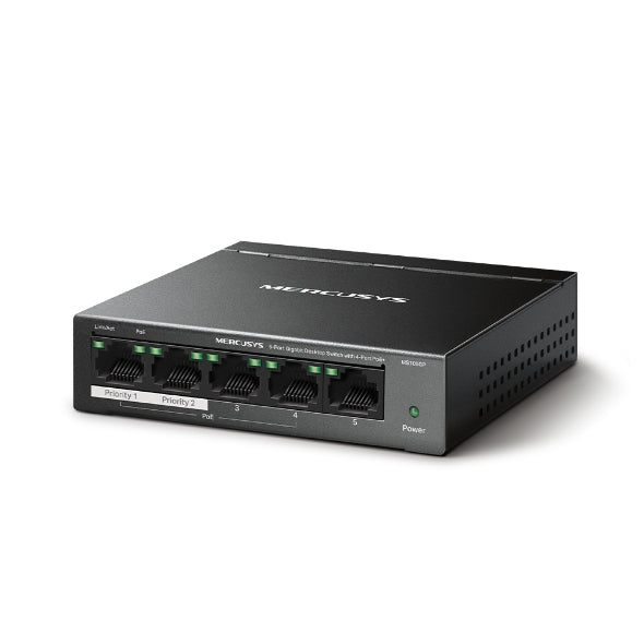 Mercusys MS105GP – Switch – 5× 1G, 4× PoE+, PoE-Budget 65 W, Desktop