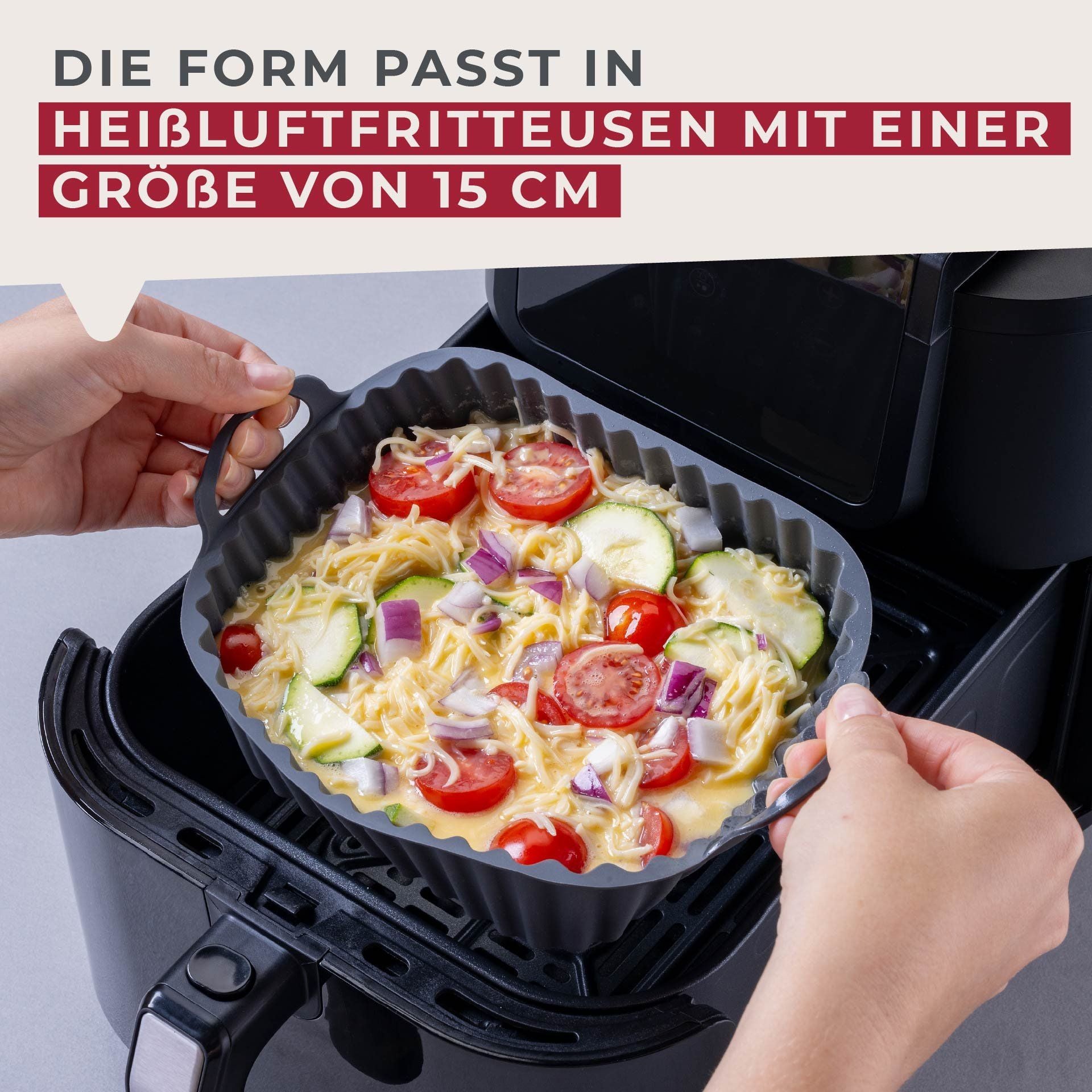Fackelmann Silikonform für Heissluftfritteusen – 15 × 15 × 5 cm, Silikon, Grau
