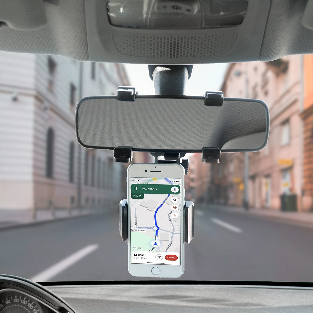 Mobilis 001377 – Auto-Halterung – Spiegelklemme, drehbar 360° – bis 85 mm – für alle Smartphones – Schwarz