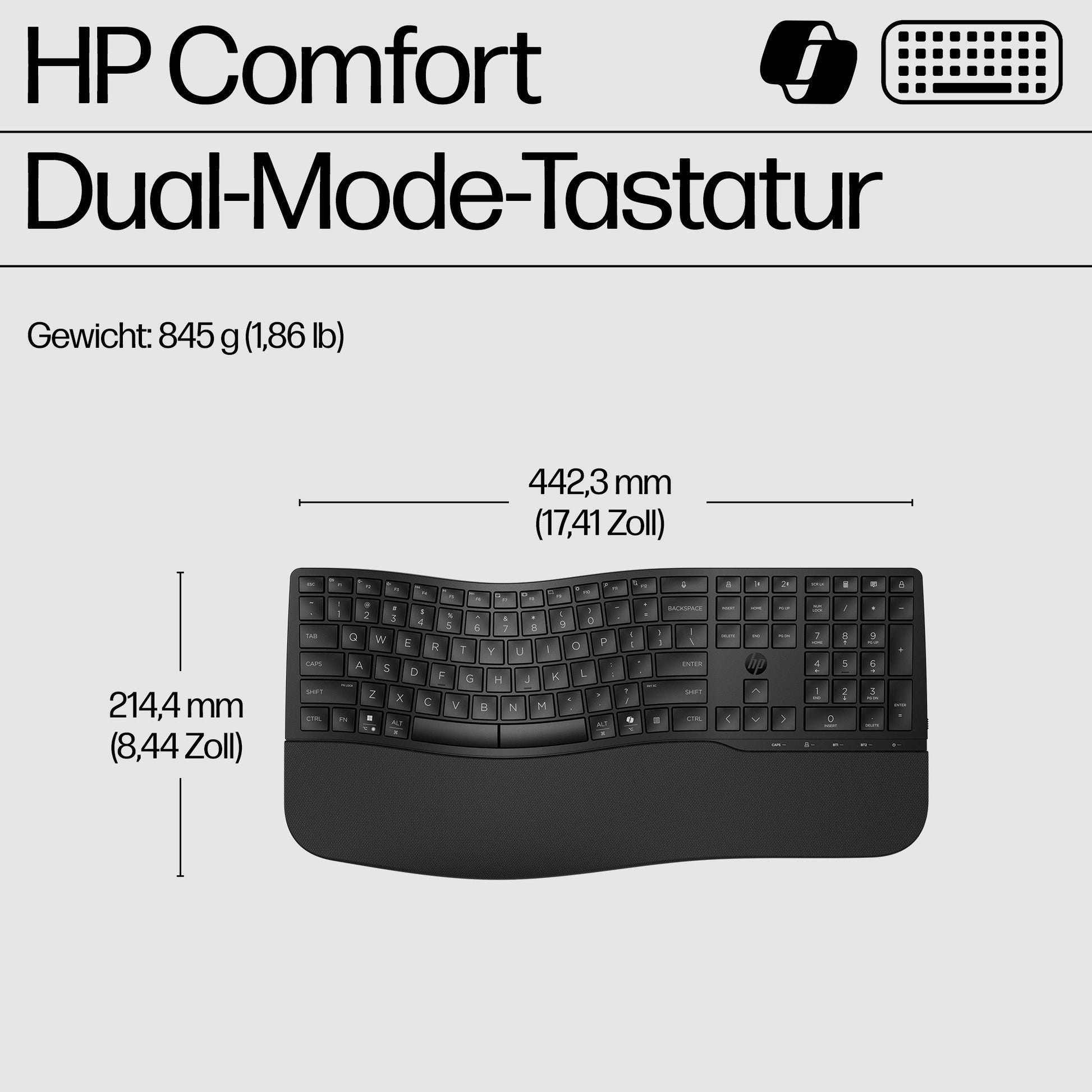 HP 685 Comfort Dual-Mode – Tastatur – Membran – Bluetooth & 2,4 GHz – mit Handballenauflage – schwarz