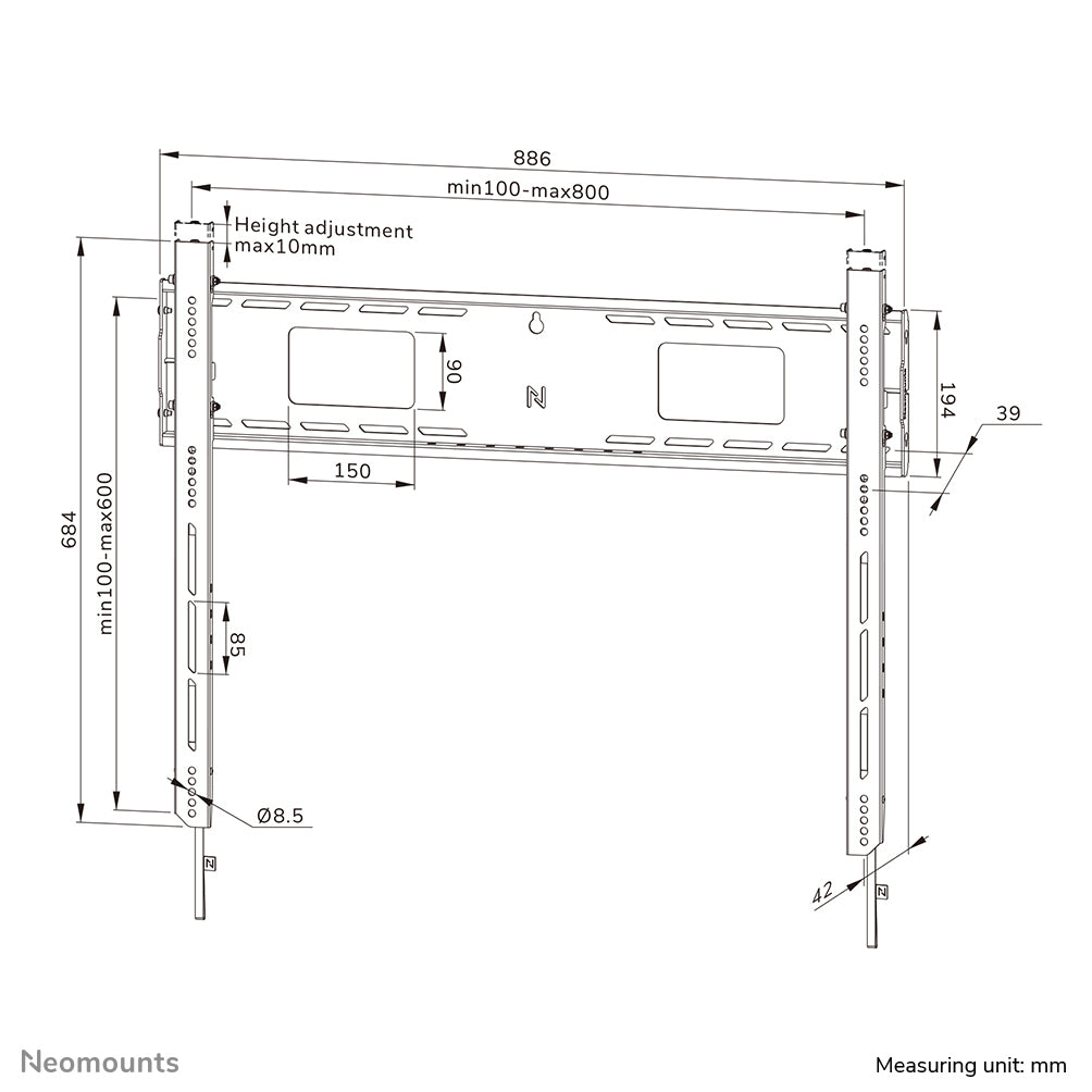 Neomounts Wandhalterung – Fix – 43–98" – VESA 100×100–800×600 – bis 125 kg, Höhenverstellbar – WL30-750BL18
