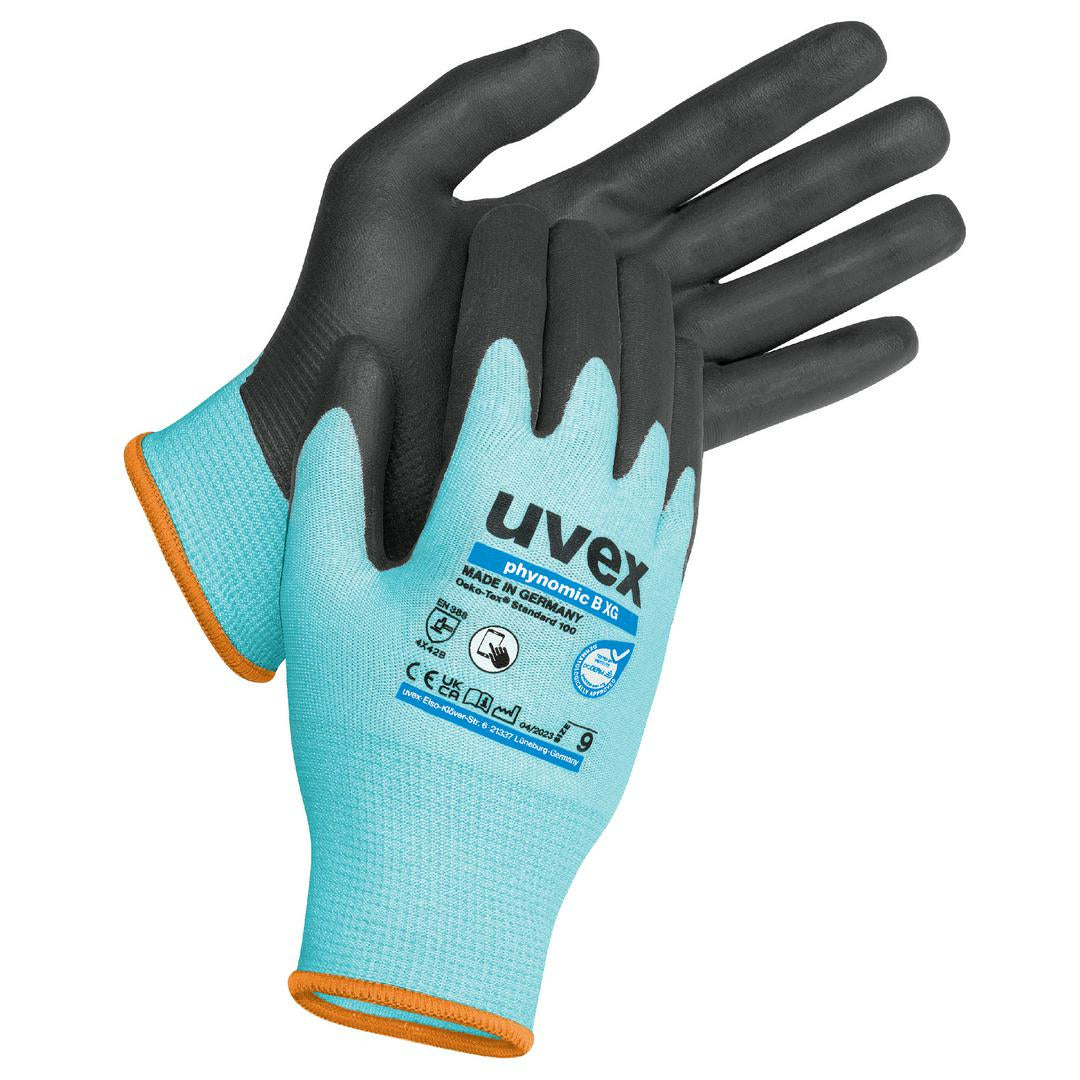 Uvex Schnittschutzhandschuhe phynomic B XG – Grösse 6 – EN 388:4X42B – HPPE, Polyamid, Elastan – schwarz/blau
