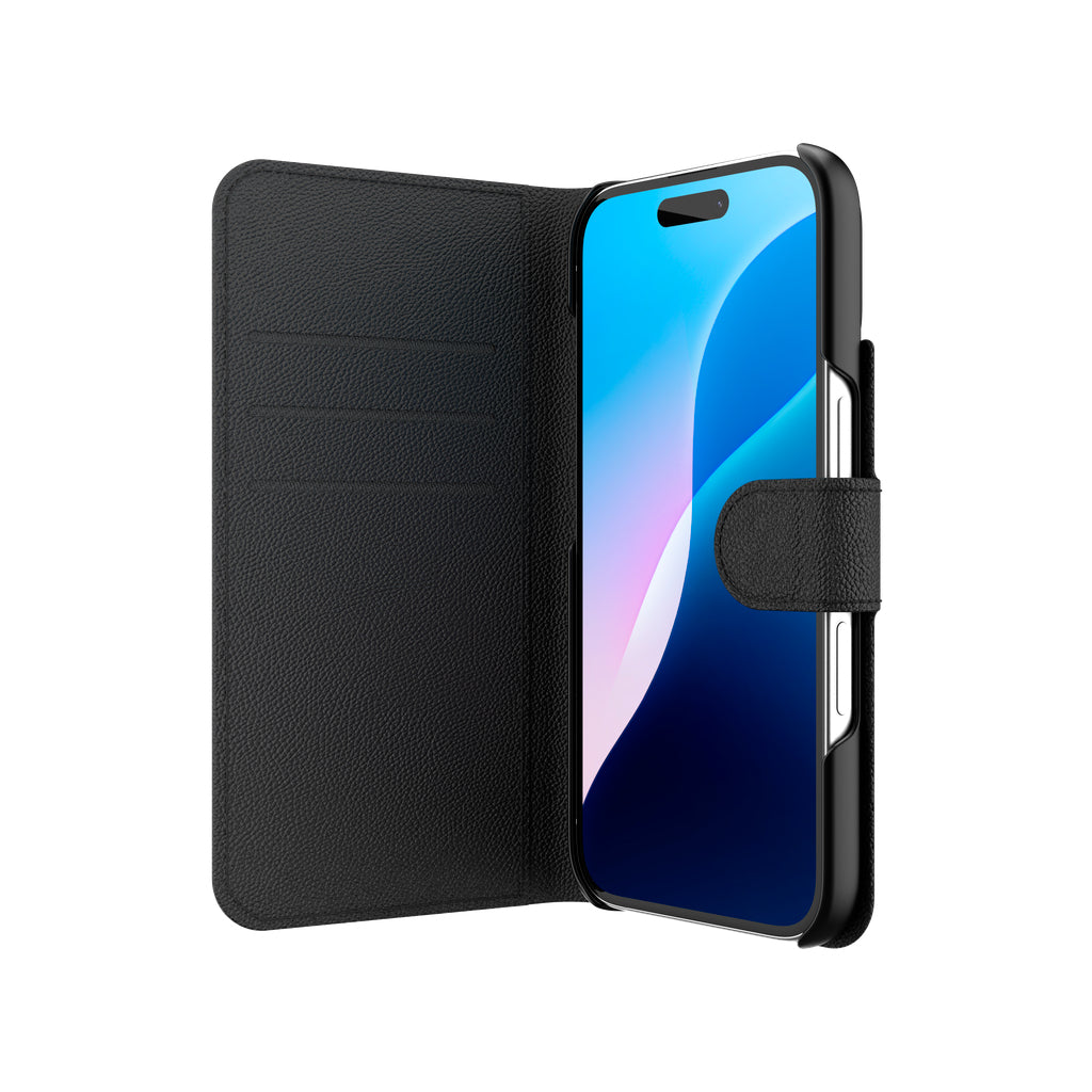 IFROGZ Defence Folio – für Apple iPhone 16, mit Ständer, mit 3 Kartenfächern, PU+PC, Schwarz