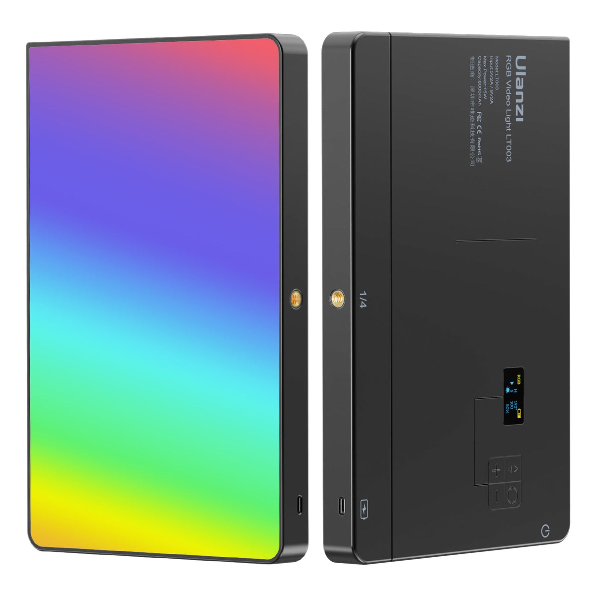 Ulanzi LT003 LED-Video-Licht – RGB, 2100 Lux, 2500–9000 K – Akku, OLED-Display – Schwarz
