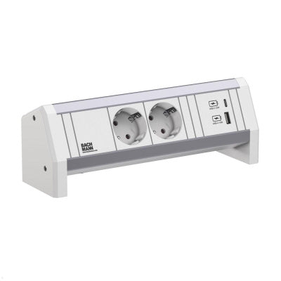 Bachmann Tischsteckdosenleiste, 2×T13, 1×USB-A/USB-C 22 W, GST18 Eingang, erhöhter Berührungsschutz – Weiss