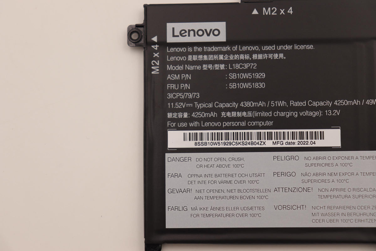 Lenovo Notebook-Akku – für Lenovo ThinkPad – 50 Wh, 15,36 V (3 Zellen) – Schwarz