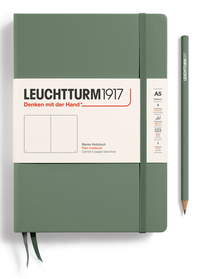 Leuchtturm Notizbuch – A5 – 251 Seiten – 80 g/m² – Hardcover, Gummiband, Einstecktasche, olivgrün, FSC