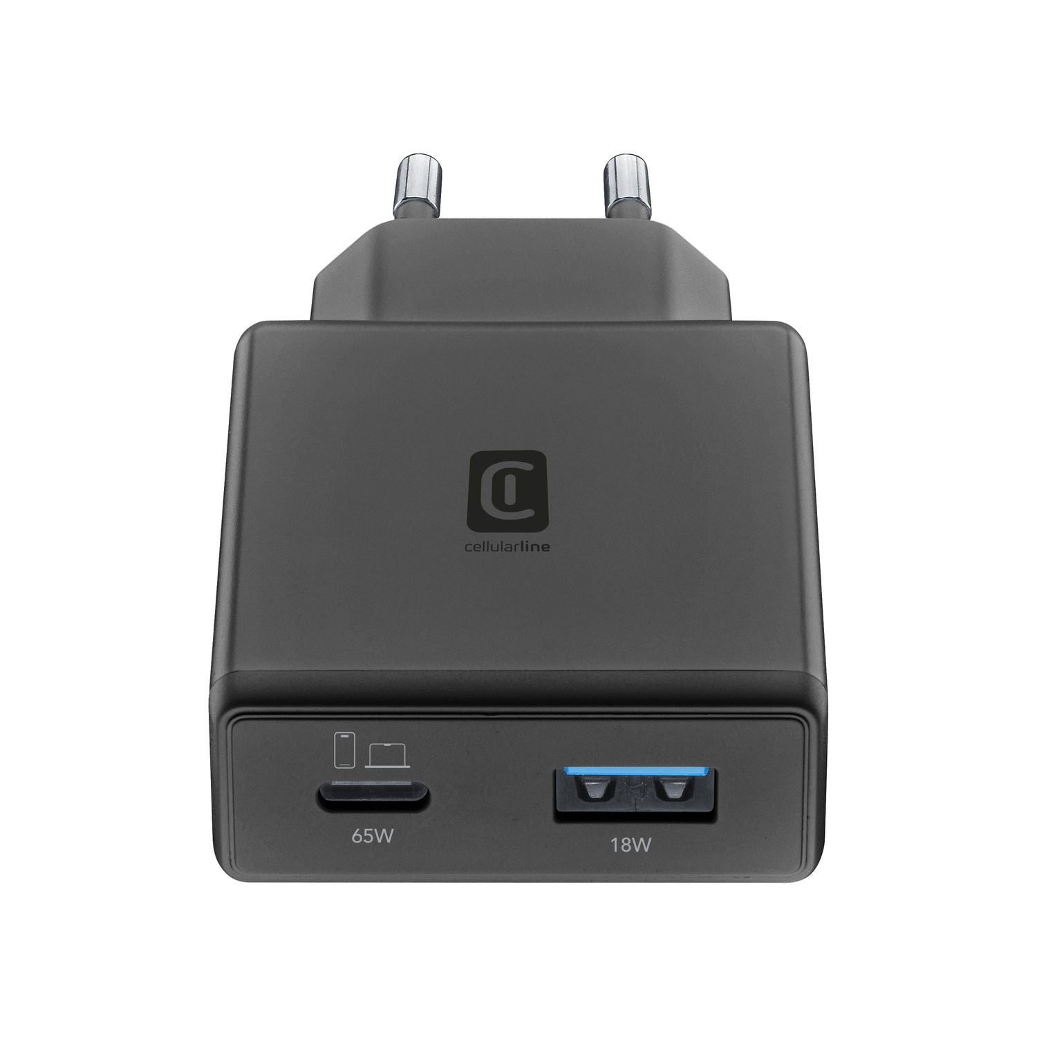 Cellularline Power Charger Lite 65 W USB-Ladegerät – USB-C×1, USB-A×1 – PD, QC, GaN – für Laptops