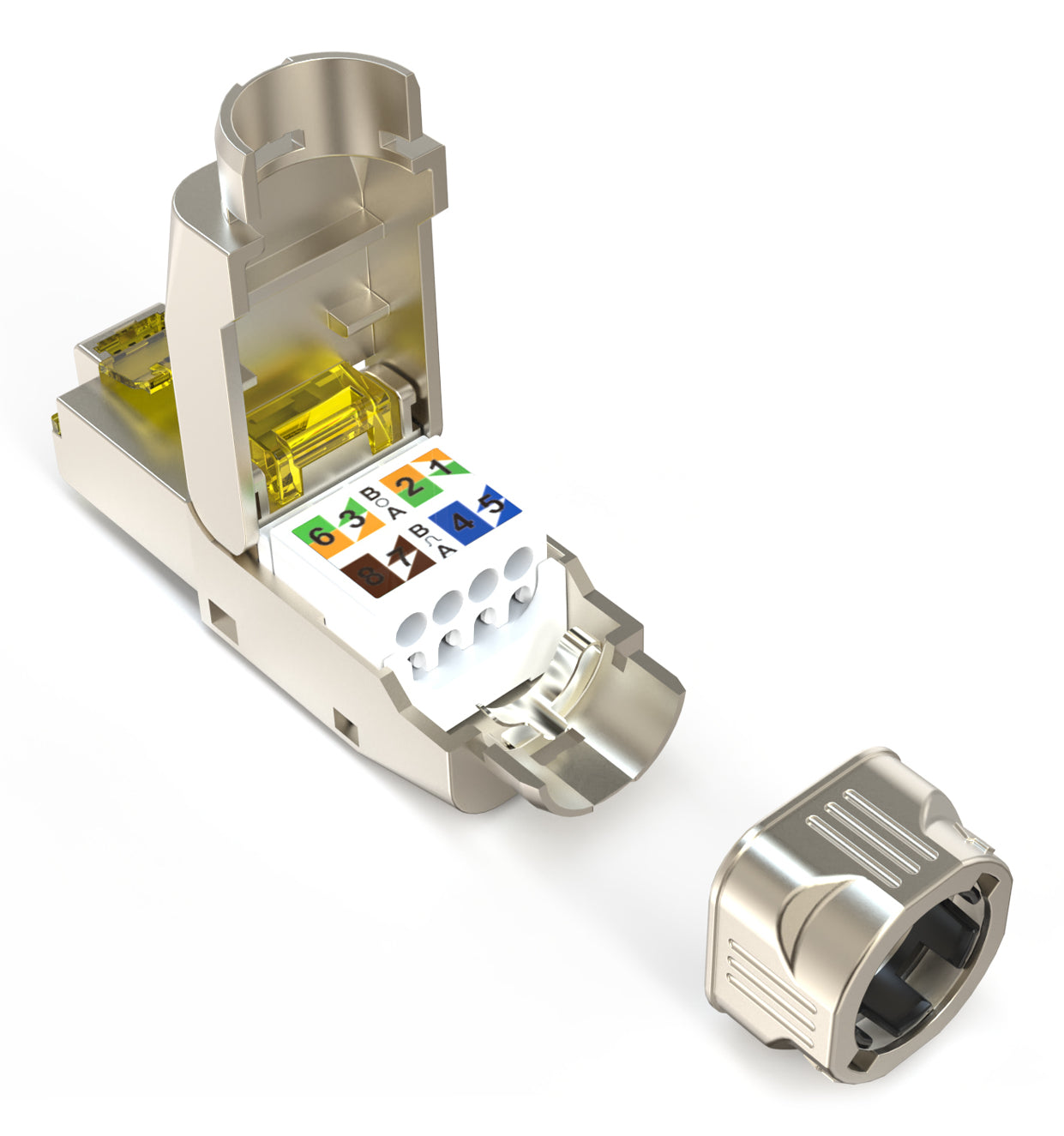 Digitus RJ-45 Feldstecker Cat8.1 – Geschirmt, werkzeugfrei, gerade, Nickel/Gold, Silber/Gelb, 1 Stück