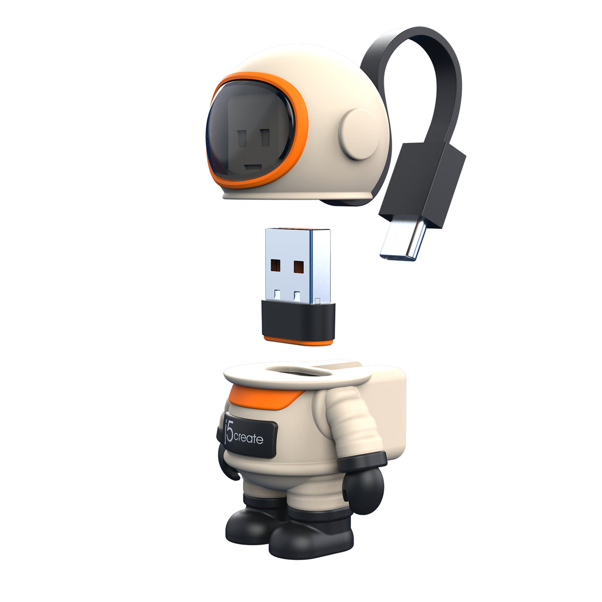 j5create AERO DROP CrossLink Wireless-Dongle – USB-C, 480 Mbit/s, 0,065 m, Schwarz/Grau/Orange