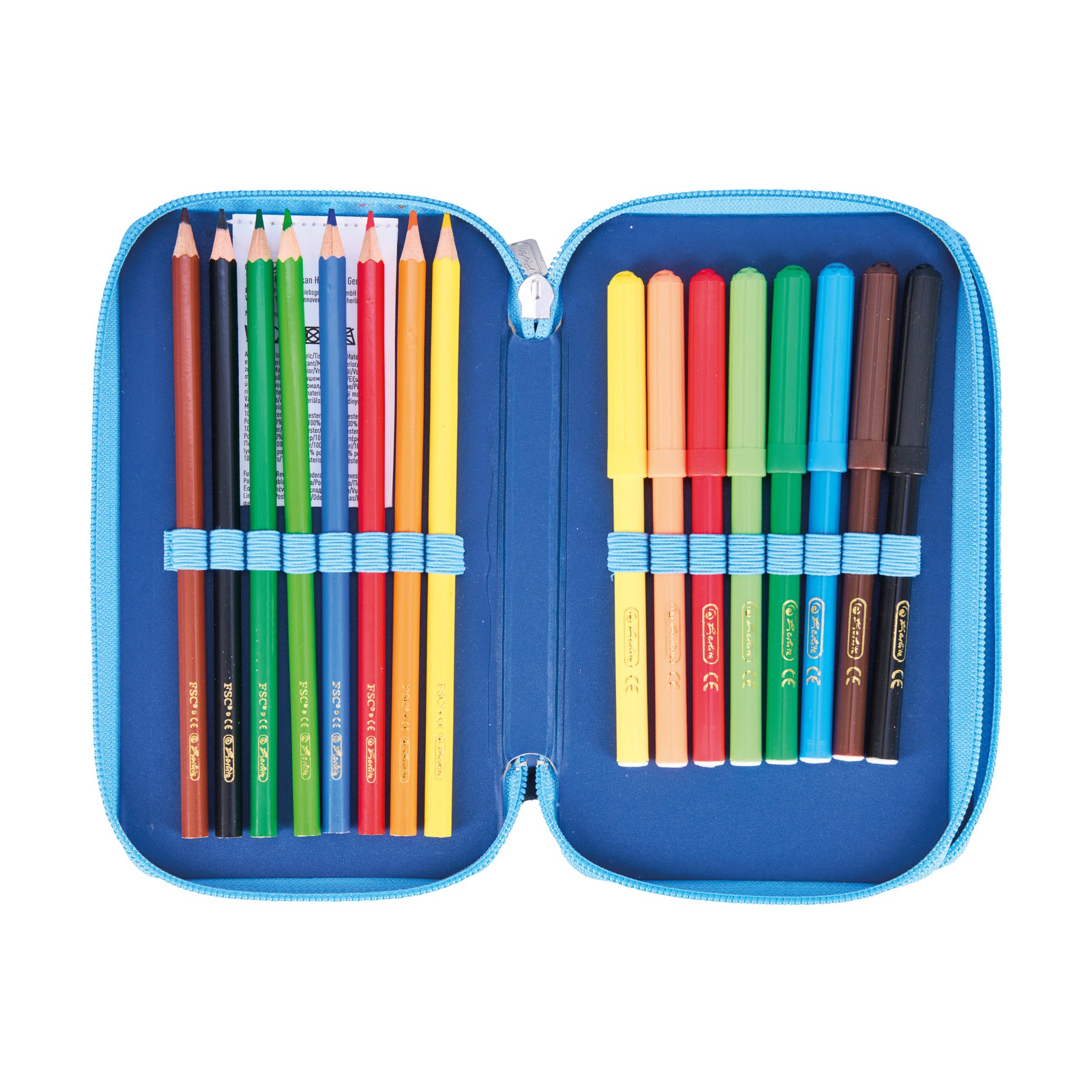 Herlitz Cosmic Explorer – Schüleretui, 2 Klappen, gefüllt (23-teilig), Blau, Polyester, 19,3 × 11,5 × 5 cm