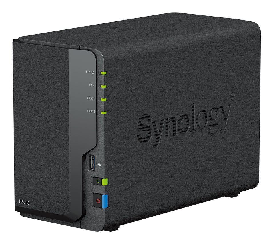 Synology DS223 – 2-Bay Desktop NAS – Realtek RTD1619B, 2 GB RAM, 1GbE, DSM, 12 TB HDD vorinstalliert