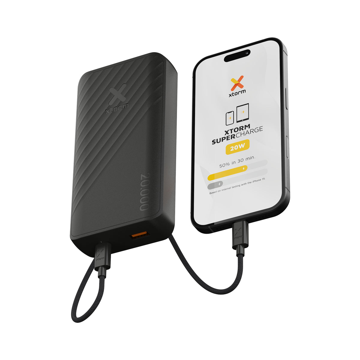 Xtorm Go2 Powerbank 20'000 mAh – 20 W PD, 1× USB-C, 1× USB-A, schwarz/anthrazit