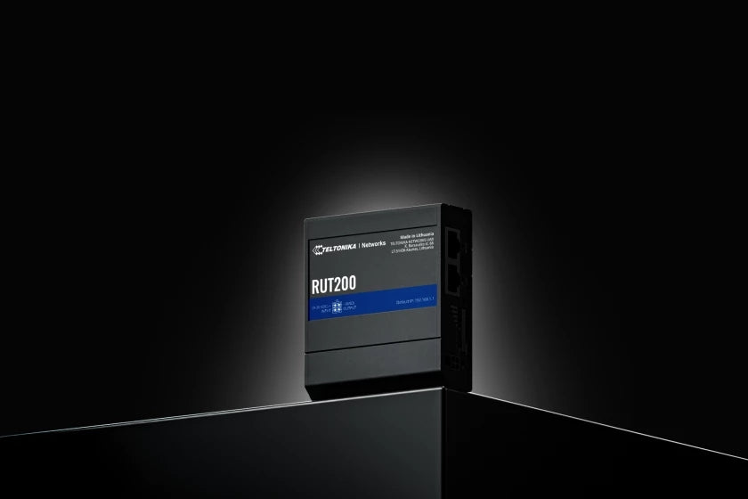 Teltonika RUT200 – 4G LTE Router, Wi-Fi 4, 2,4 GHz, 2× 10/100 Mbit/s, Mini-SIM, PoE, Schwarz