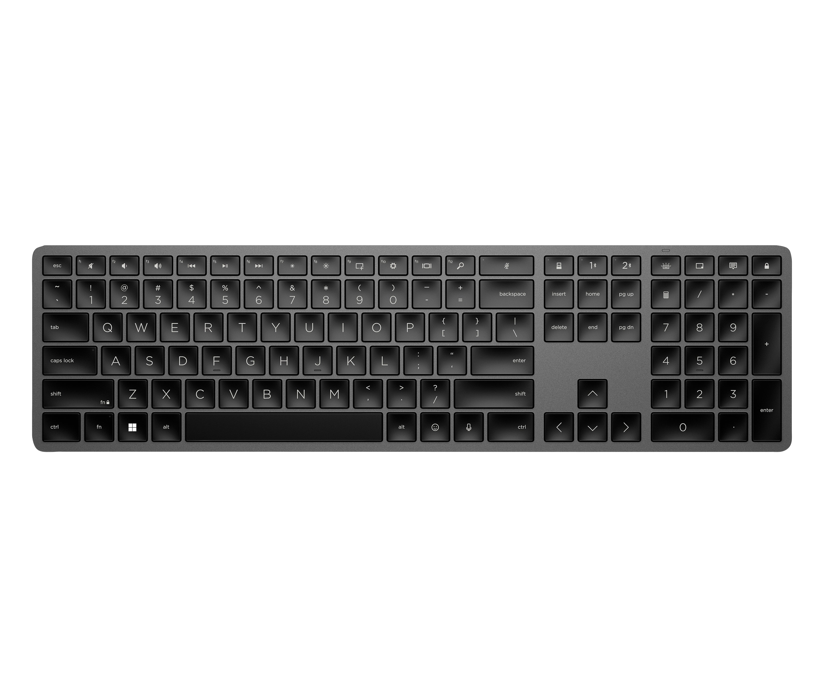 HP 975 – Tastatur – Bluetooth & 2,4 GHz (Nano-Empfänger) – USB-C – beleuchtet – Schwarz