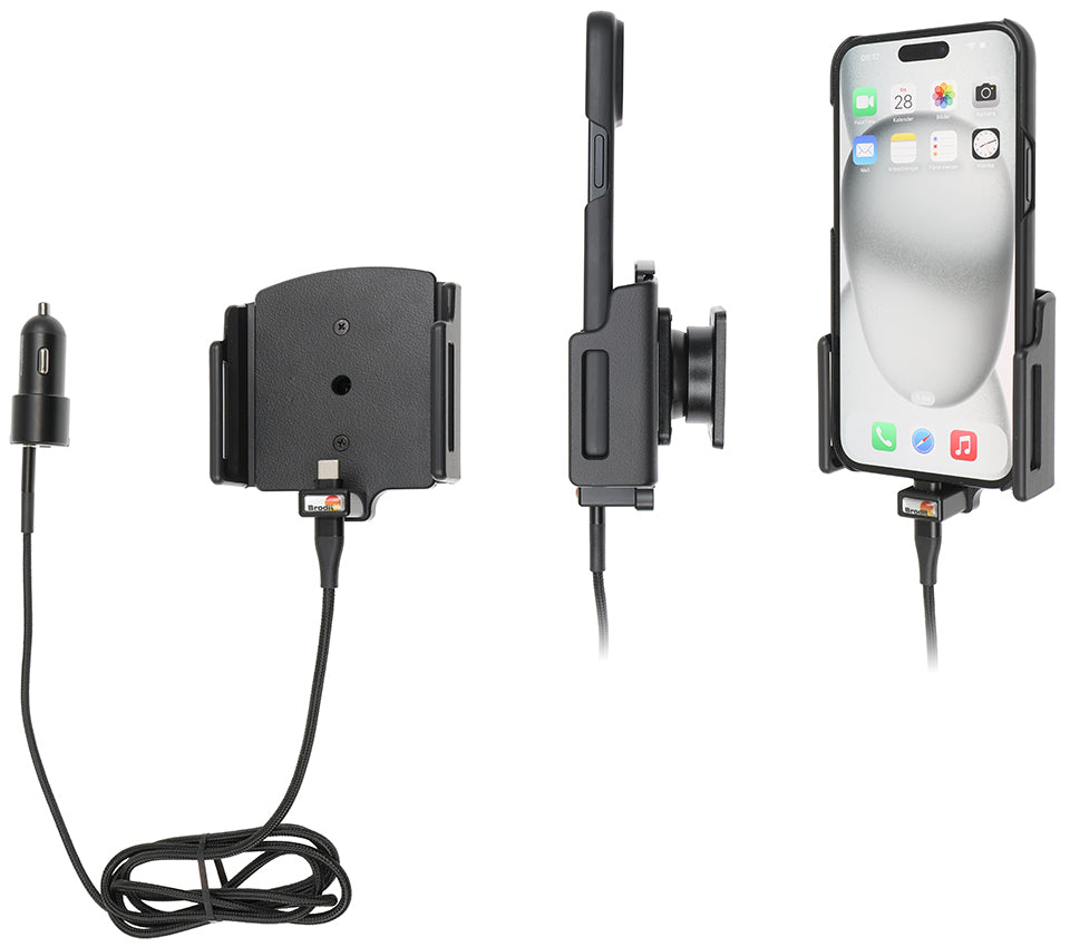 Brodit Active Halter – Auto-Ladegerät – Schraubbefestigung – für Apple iPhone 15 Pro Max, Apple iPhone 15 Plus