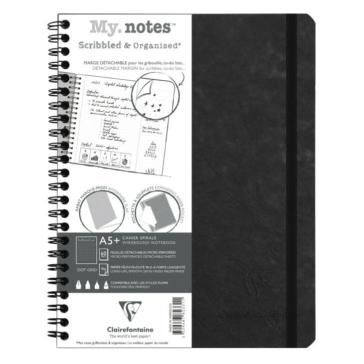 Clairefontaine Notizbuch – A5+ (160 × 210 mm) – 120 Seiten – 90 g/m² – Doppelspirale, schwarz, PEFC