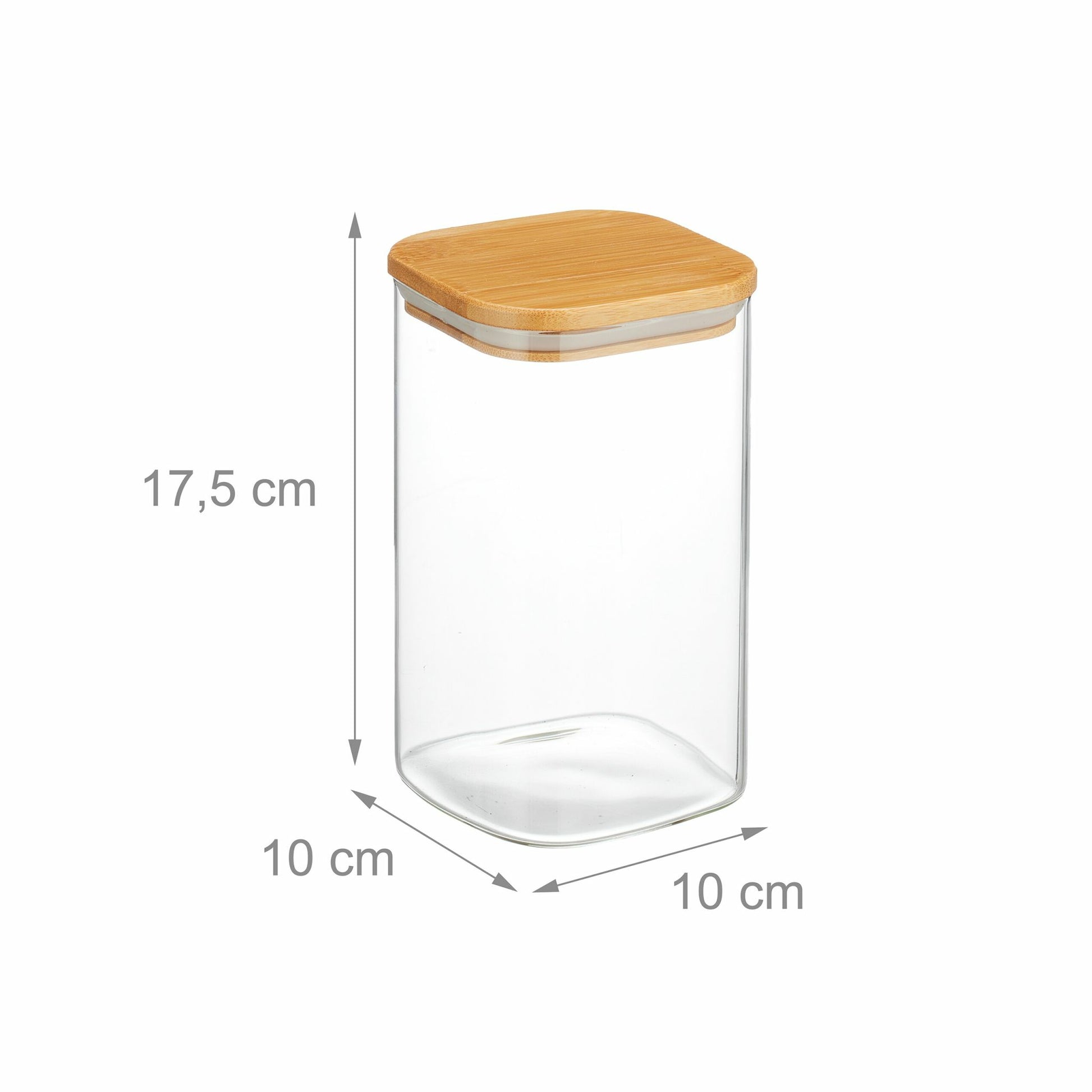 Relaxdays Vorratsdose 1,2 l, 10 × 10 × 17,5 cm, Glas (Borosilikat)/Bambus/Silikon, 3 Stk.