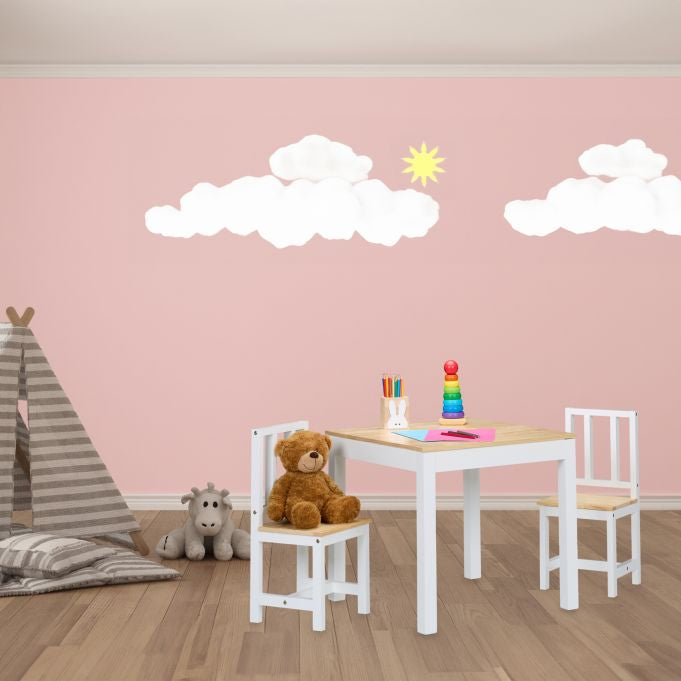 Relaxdays Kinderstuhl – 57 × 57 × 51,5 cm, quadratisch – MDF & Kiefernholz – natur/weiss – mit 2 Stühlen